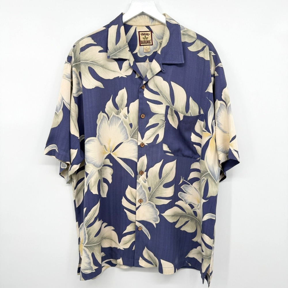 Vintage Tommy Bahama Hawaiian Shirt Mens Large 100% Silk Coastal Resort Island